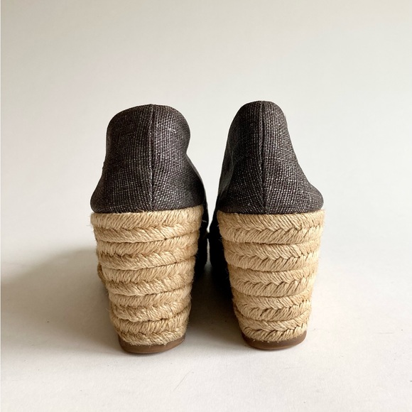 Tory Burch Grey Silver Fabric Espadrille Heeled Wedges size 8 - Picture 12 of 14